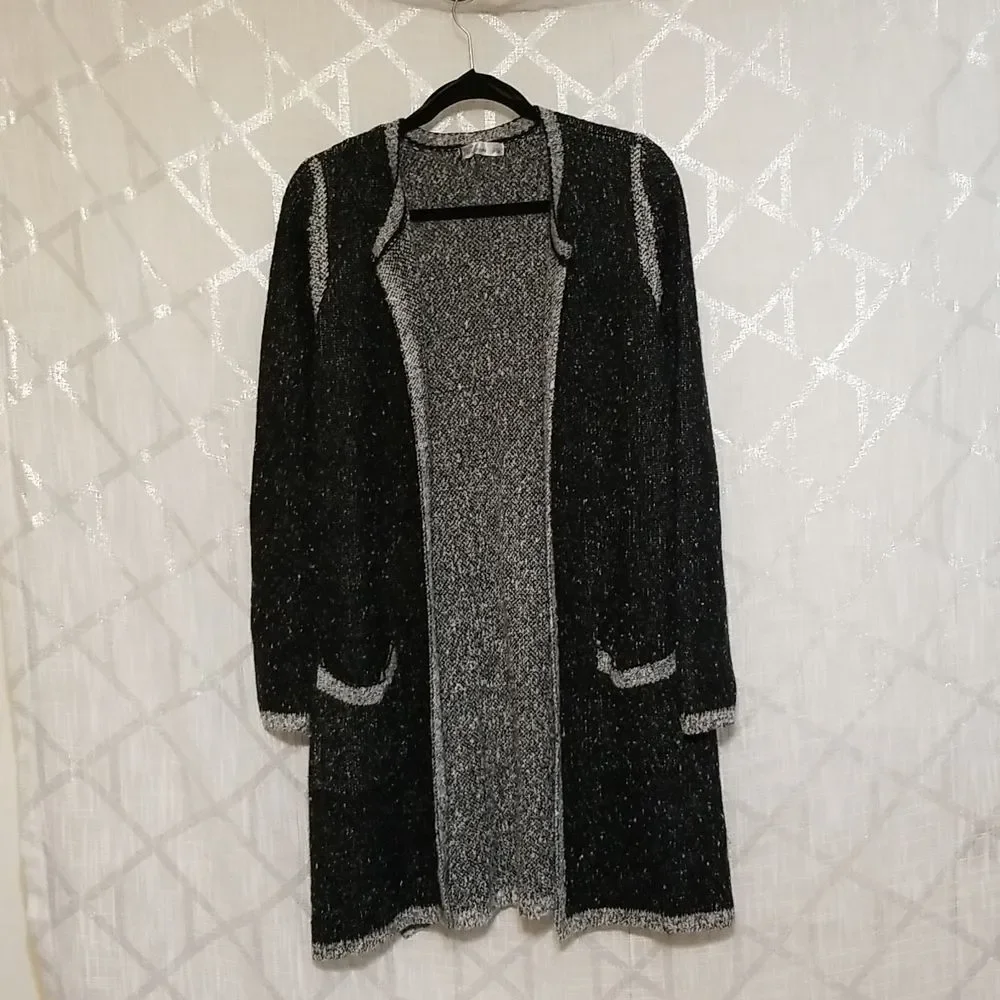 89th & Madison Sweater Cardigan Womens Size Large Black Whimsigoth Knit
